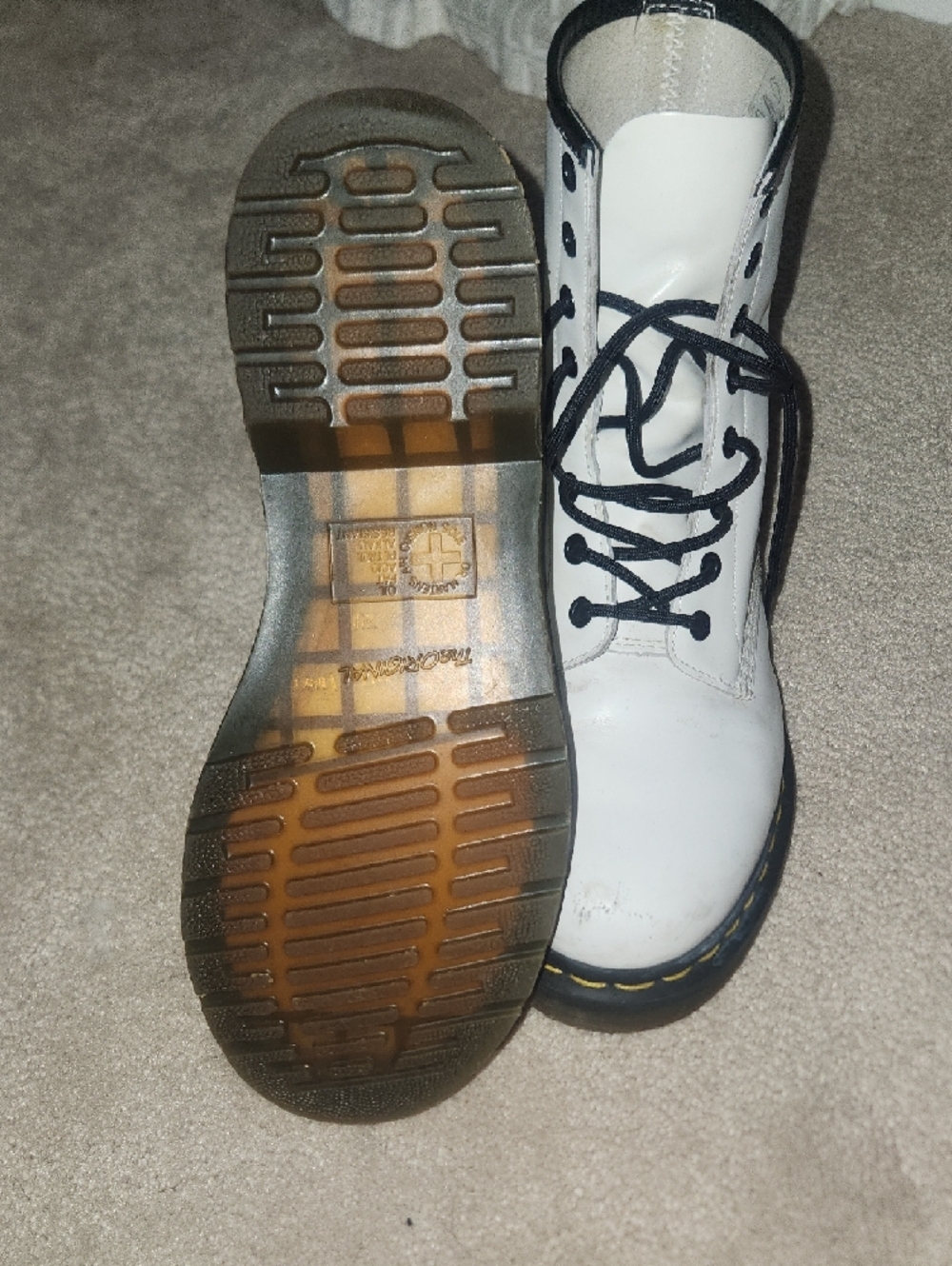 Dr. Martens White Lace-Up Combat Boots with Black Trim - Picture 3 of 3